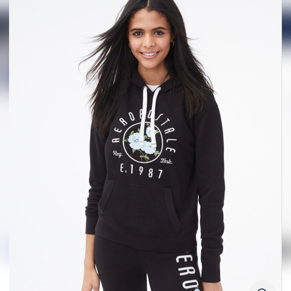 Aeropostale Tops - Aeropostale Black Graphic Floral Hoodie